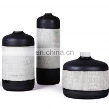 Retro Luxury Round Black Golden Porcelain Ceramic Vase for Home Decoration thumbnail-3
