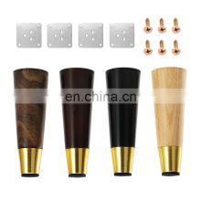 Furniture Legs Modern Cheap Tapered Replacement Support Gold Cap Feet Bench Wooden Bed Cabinet Furniture Sofa Legs For Furniture