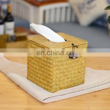 High Quality Handmade Natural Rattan Wicker Woven Tissue Storage Basket Rectangle Round Tissue Box