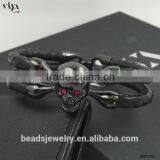 2016 China Factory Personal Logo Words Bracelet, Stingray/ Python Skin Leather Bracelet With Stainless Steel Skull Double Eyes thumbnail-4