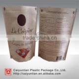 High quality moisture proof kraft paper food package bag, resealable standing brown kraft paper food pouches with foil lining