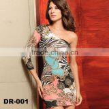 Printed collar oblique oblique fashion lady dress sexy ladies club