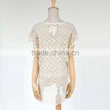 Women Lace Bow Back Summer Tshirt Blouse With Pockets thumbnail-3