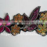 Flower Design Gold Sequin Velvet Embroidery Lace thumbnail-1