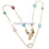 Mixed Gemstone Necklace Aqua Chalcedony Topaz Moonstone Dyed Ruby Sterling Silver Chain