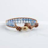 Lap Beaded Blue Frosted Agate Stone Natural Leather Bracelet for Women Party Jewelry Wholesale thumbnail-4