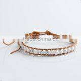 Pure Manual Needle Wear White Pine Natural Stone Beads Bracelet Leather Leather Cord Bracelet Wholesale thumbnail-2