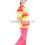 Kevince Women Velour Pyjamas Set Pajama Green Orange Pink Big Stripes 1000pcs up OEM Factory Directly thumbnail-2