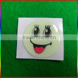smile face luminous epoxy label, glowing epoxy sticker