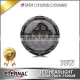 75W 7" Round LED Headlights Hummer Jeep Wrangler CJ TJ JK Prewired H4 thumbnail-1