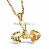 Fashion Men's Silver Black Gold Stainless Steel Dumbbel Pendant Necklace thumbnail-3