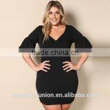 2017 Hot Sale Deep V-neck Elbow Sleeve Black Dress for Fat Women thumbnail-3