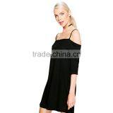 HAODUOYI Fashion Soild Spaghtti Strap Women Dress Off Shoulder Backless Three Quarter Sleeve Lady Mini Dress for Wholesale thumbnail-6