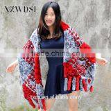 CX-B-65 160x40cm Red With Black Frost Rex Rabbit Fur Shawl For Ladies thumbnail-1