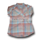 women blue-and-orange check puff sleeve blouse