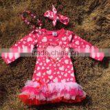 2016 New V-days Dress Baby Girls Ribbon Heart Hot Pink White Ruffle Valentine Dress Baby Kids Wear Clothes With Accessories Set thumbnail-1