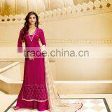 Partywear Deep Pink Color Long Straight Cut Bottom Net Border New Designer Semi Stitch Salwar Kameez thumbnail-1