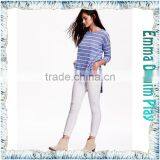 2016 Latest Custom Designer Blue Stripe Long Open Hem Womens Three Quarters Sleeve Round Neck T Shirts thumbnail-1