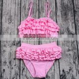 Yawoo Hot Sale Kids Girls Fashion Bikini Set Pink Infant Swinwear Summer Child Swimwear 2pcs Solid Color Halter Seaside Swimsuit