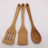 3 Pieces Beech Wooden Cutlery, Contains Spoon, Slotted Spoon and Turner