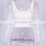 2020 New Street Look Women Autumn Lantern Sleeve Mesh Stitching Long-sleeved Multi Color Crop Top thumbnail-6
