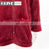 Woman's Fur Trim Cardigan With Long Sleeve Solid Flannel Pyjamas Bathrobe With Zipper thumbnail-6