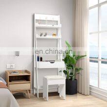 Flip Mirror Dressing Vanity Table and Stool Set Ladder Desk With 2 Shelf and Tabletop