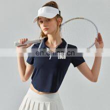 Wholesale Women Half Zip Lapel Short Sleeve T-Shirt High Quality Loose Gym Yoga Wear Workout Sports Athletic Tennis Shirt Top thumbnail-3