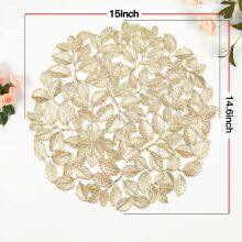 Flower Hollow Metallic Placemats Set of 6 Gold Leaf Round Placemats Non-Slip Wipeable Table Mats for Dinner,Party,Wedding Accent Centerpiece thumbnail-2