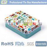 Hot Selling Blue Metal Cookie Tin Can With Many Little Designs