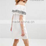 Latest Designs Off The Shoulder Machine Embroidery Tassle Dress HSD2367 thumbnail-3
