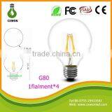 110v 240v Filament Light E27 E14 UL ce Rohs Certificate All Glass no Plastic 4w Bulb Led Filament With G80