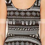 A Sleeveless Knit Skater Dress Featuring an Allover Paisley and Elephant Print, Crochet Trim, Short Sleeves, and a Round Necklin thumbnail-3