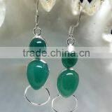 925 Sterling Silver Green Onyx Oval & Teardrop Cabochon Earrings, Fashionable Bezel Earrings, Designer 925 Silver Earrings thumbnail-1