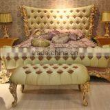Italy Rose Carving Green Fabric Upholstered King Size Bed/ Baroque Style New Design Bedroom Furniture/Romatic Wooden Wedding Bed thumbnail-1