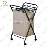 Rolling Laundry Hamper With Natural Polyester Bag, Antique Bronze Frame thumbnail-2