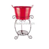Red Metal Wine Beer Ice Bucket Party Planter With Shelf