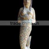 Archaistic Wood Carving Mermaid Statue,Carved Wood Sculpture For Decoration thumbnail-1
