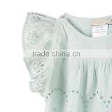 Latest Fancy Pretty Broderie Anglaise Blue Cotton Girls Top With Frilled Sleeves Kids Childerens Boutique Clothing HSd5108 thumbnail-3