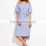 Women off the Shoulder Casual Dress Self Tie Waist Latest Western Dress Patterns for Girls thumbnail-1