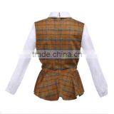 2015 Fashion Cotton Check Chiffon Ruffle Bottom Long Sleeves Direct Manufacturer High Quality Big Sleeve Blouse thumbnail-5