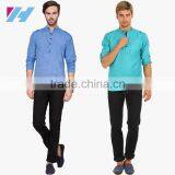 Men's Clothing Long Sleeve Blue Striped Kurta thumbnail-5