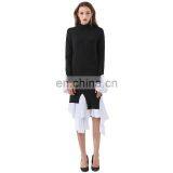 TWOTWINSTYLE Sweater For Women O Neck Long Sleeve Irregular Hem Loose Sweater Patchwork Casual thumbnail-1