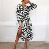 LAITE D2125 Women Autumn Casual Dresses Ladies Leopard Printed Dresses With Belt Women Plus Size Dresses thumbnail-1