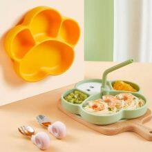 One-piece Baby Silicone Straw Bowl Tray Learning Eating Training Spoon Tableware Set thumbnail-2