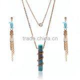 Fashion Turkish Gold Jewelry Set Cuboid Natural Stone Pendant Necklace thumbnail-1