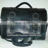 Moroccan Natural Black leather briefcase Satchel handmade in morocco (2 bellows)