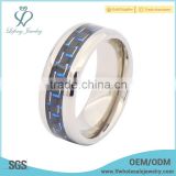 Fashion silver high polished edge with carbon fiber titanium ring jewelry