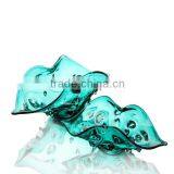 Vintage Art Glass Teal Bowl Blue Dish Ruffled Aqua thumbnail-1