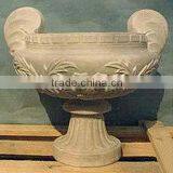 Decorative Garden Stone Flower Pot White Marble Hand Carved Sculpture